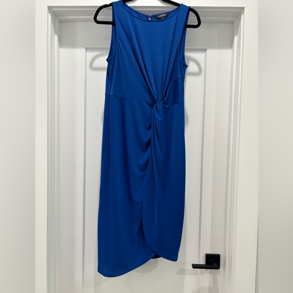 Ralph Lauren Cobalt Blue Twist-Front Midi Dress